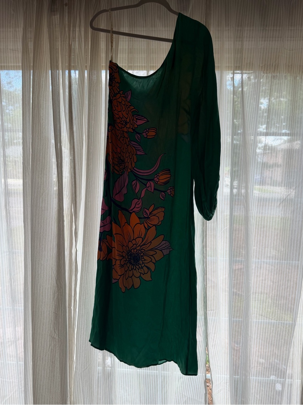 FARM Rio Teal One-Shoulder Midi Dress with Orange & Pink Floral Print - Picture 4 of 6